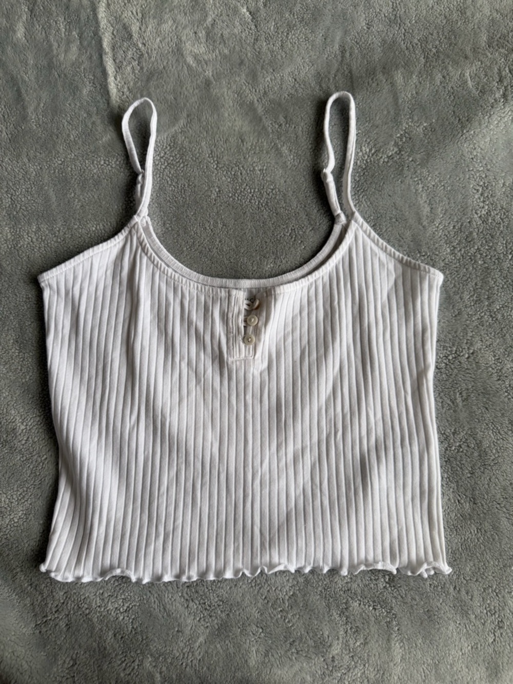 American Eagle Outfitters White Ribbed Cropped Cami with Buttons